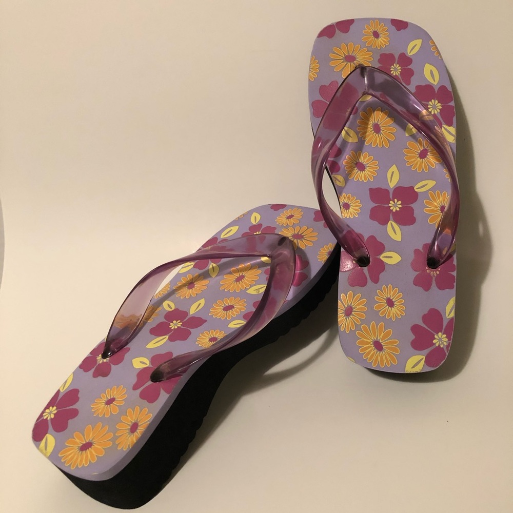 Flip flops wedges Multicolor Flower design Size 7
